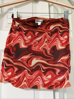 superdown Red & Cream Swirl Mesh Mini Skirt